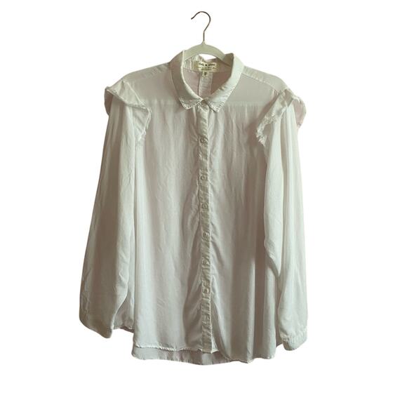 cloth & stone Tops - Cloth & Stone Anthropologie Minimal Boho Chic Fray Ruffle Shoulder Button Down